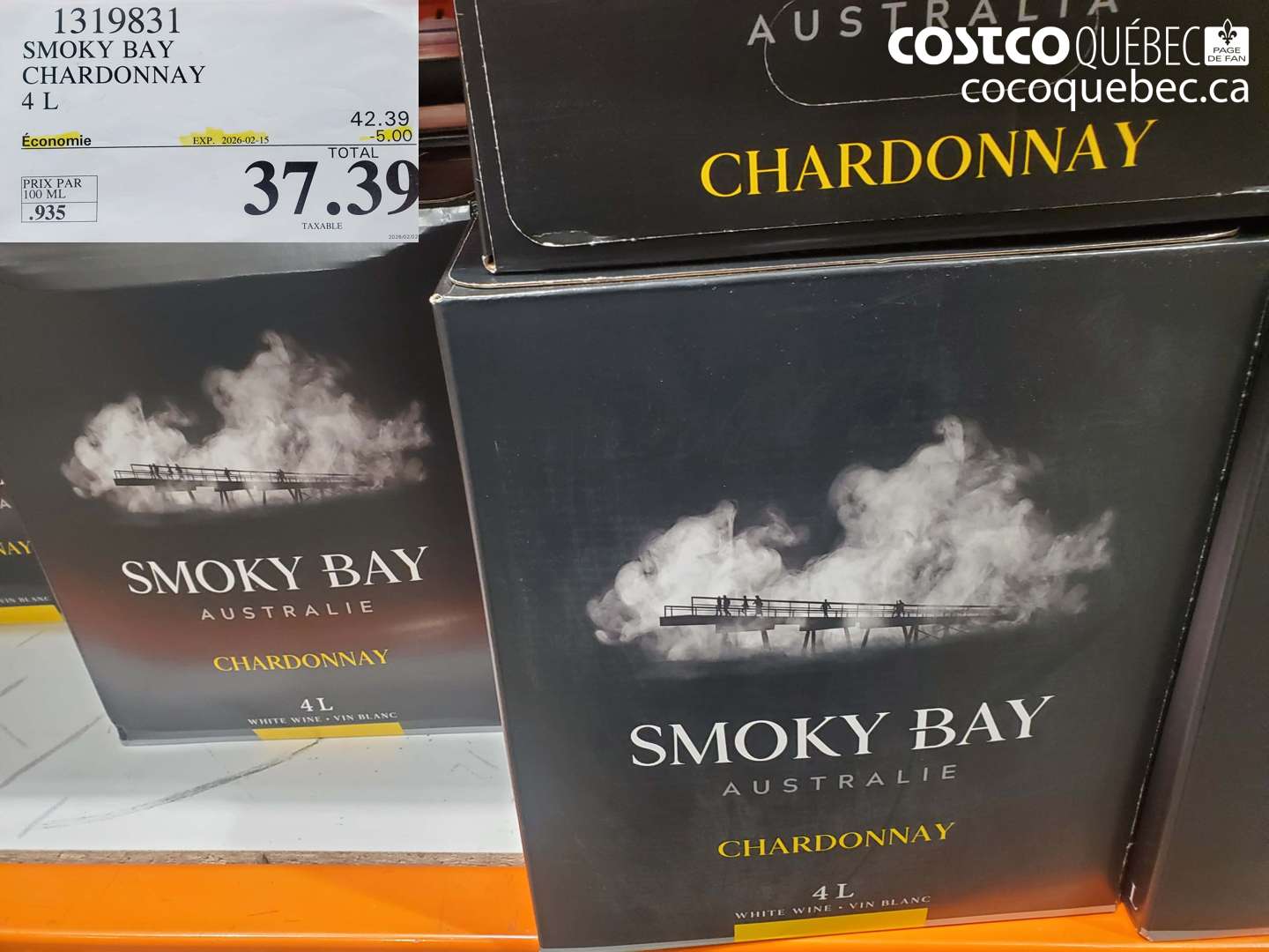 1319831 SMOKY BAY CHARDONNAY 4 L ($5.00 INSTANT SAVINGS EXPIRES ON 2026-02-15) $37.39