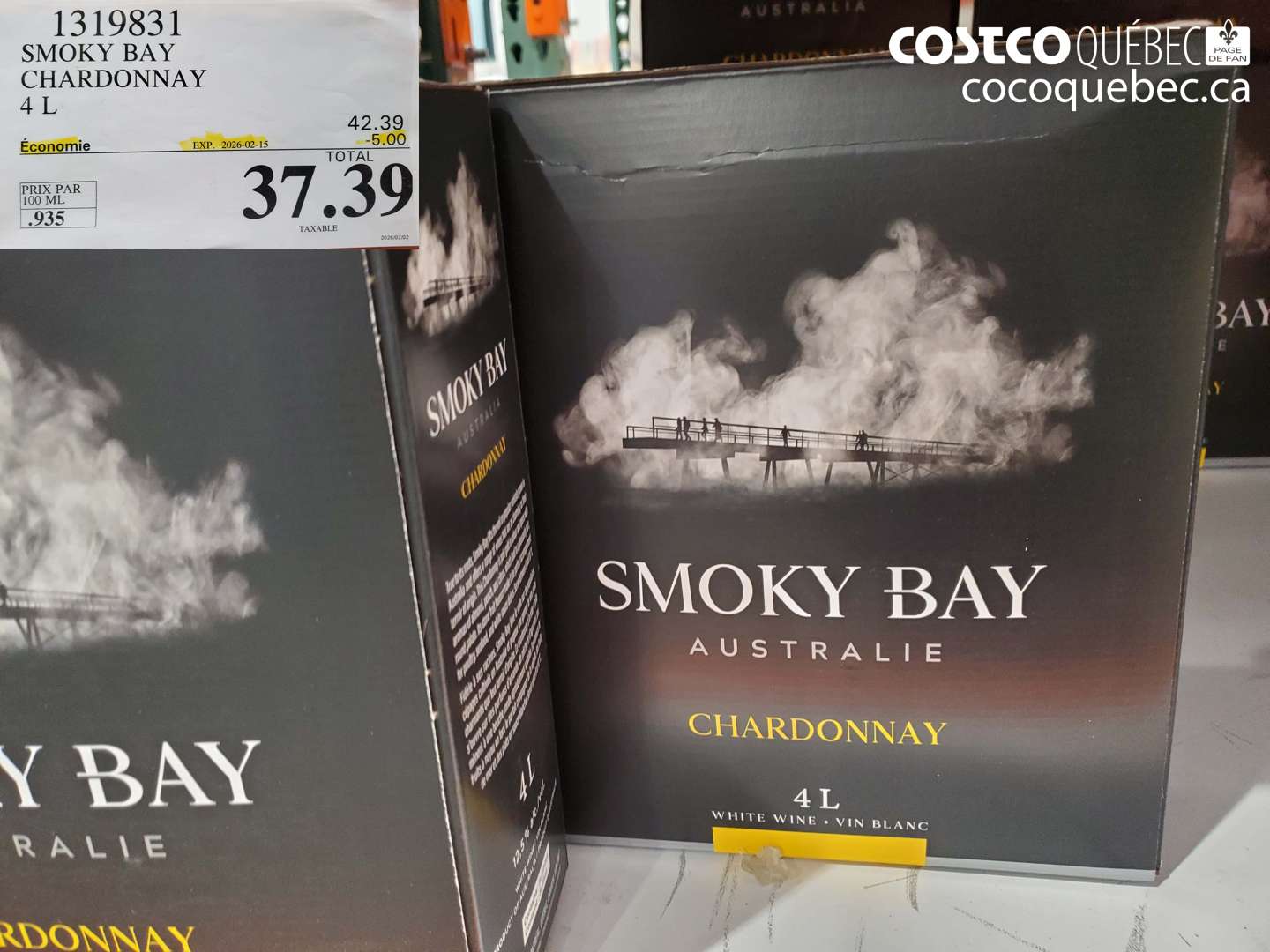 1319831 SMOKY BAY CHARDONNAY 4 L ($5.00 INSTANT SAVINGS EXPIRES ON 2026-02-15) $37.39