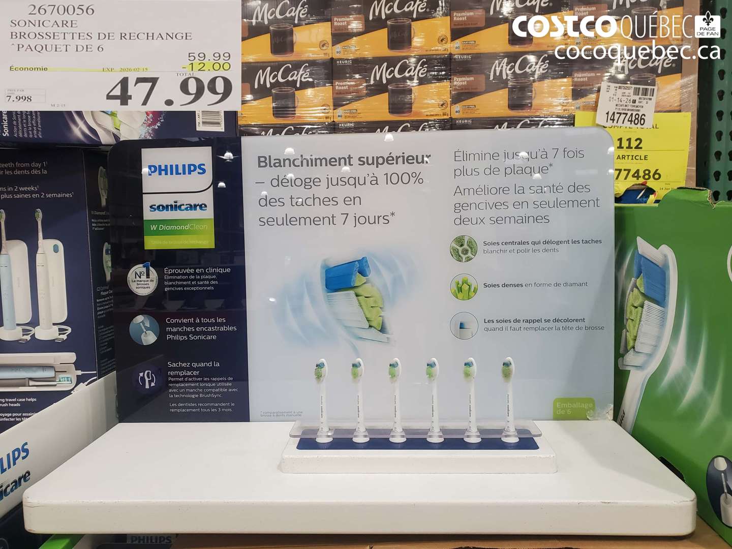 2670056 SONICARE BROSSETTES DE RECHANGE PAQUET DE 6 ($12.00 INSTANT SAVINGS EXPIRES ON 2026-02-15) $47.99