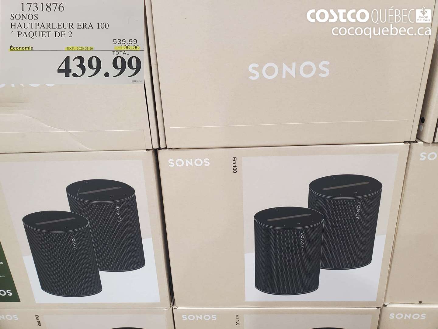 1731876 SONOS HAUTPARLEUR ERA 100 PAQUET DE 2 ($100.00 INSTANT SAVINGS EXPIRES ON 2026-02-16) $439.99