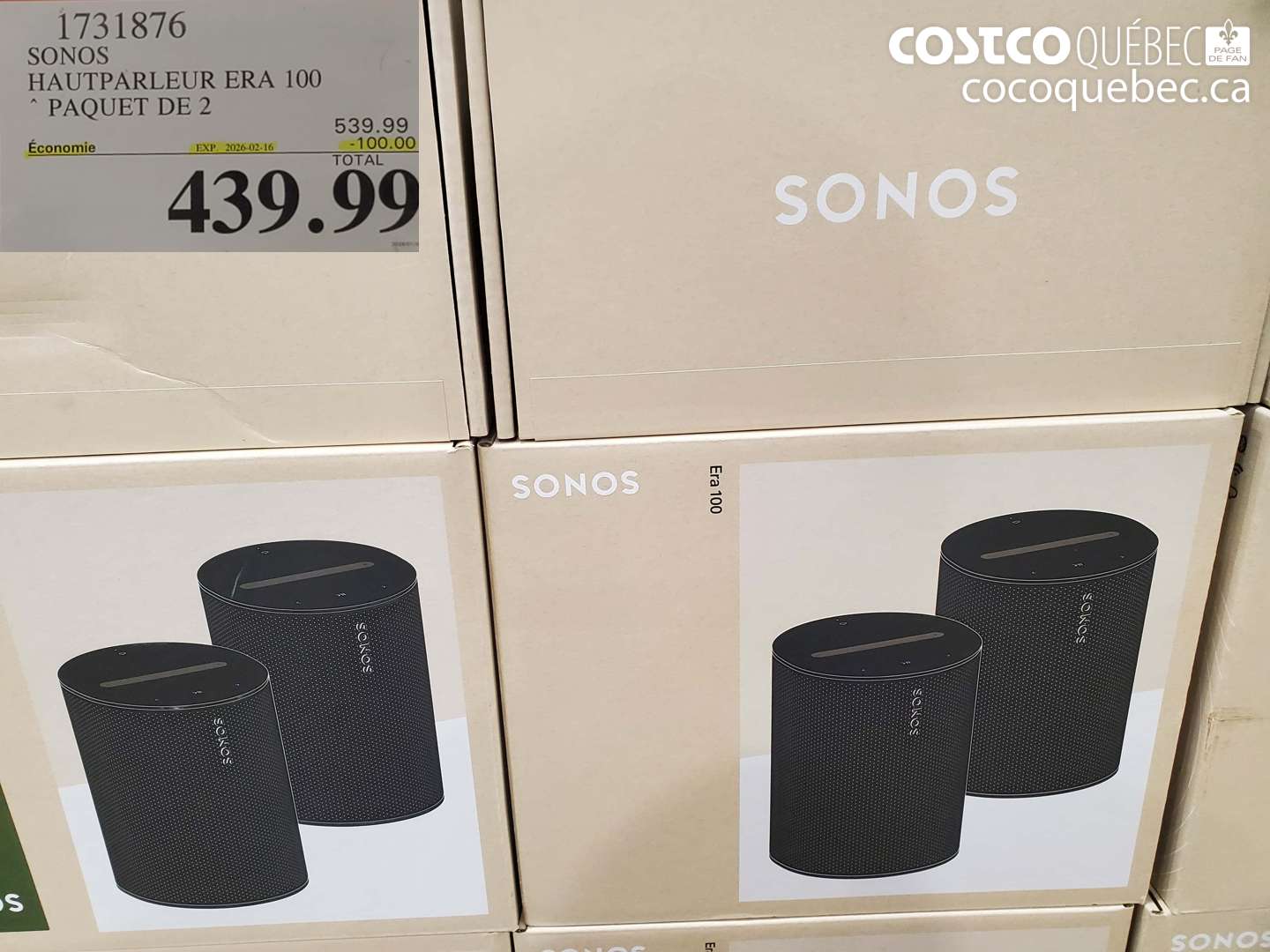 1731876 SONOS HAUTPARLEUR ERA 100 PAQUET DE 2 ($100.00 INSTANT SAVINGS EXPIRES ON 2026-02-16) $439.99