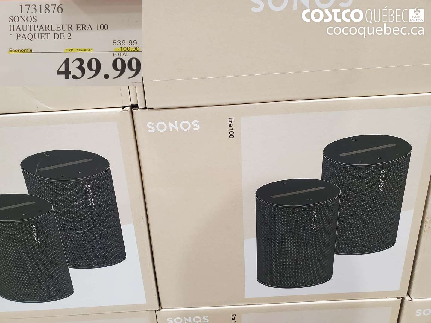 1731876 SONOS HAUTPARLEUR ERA 100 PAQUET DE 2 ($100.00 INSTANT SAVINGS EXPIRES ON 2026-02-16) $439.99