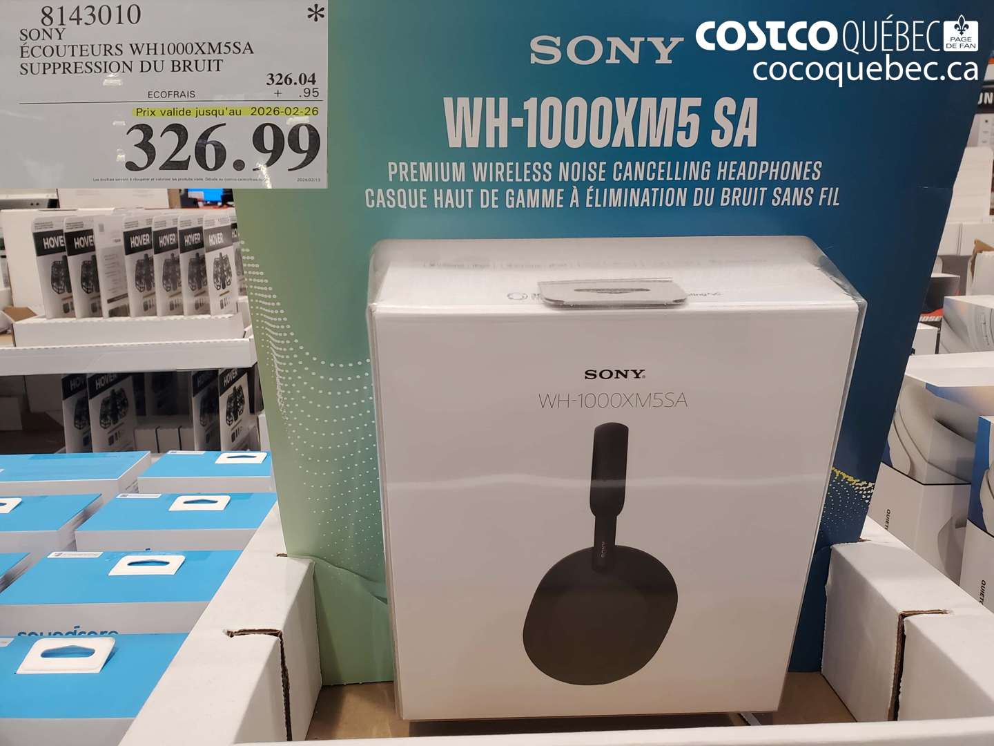 8143010 SONY ÉCOUTEURS WH1000XM5SA SUPPRESSION DU BRUIT (EXPIRES ON 2026-02-26) $326.99