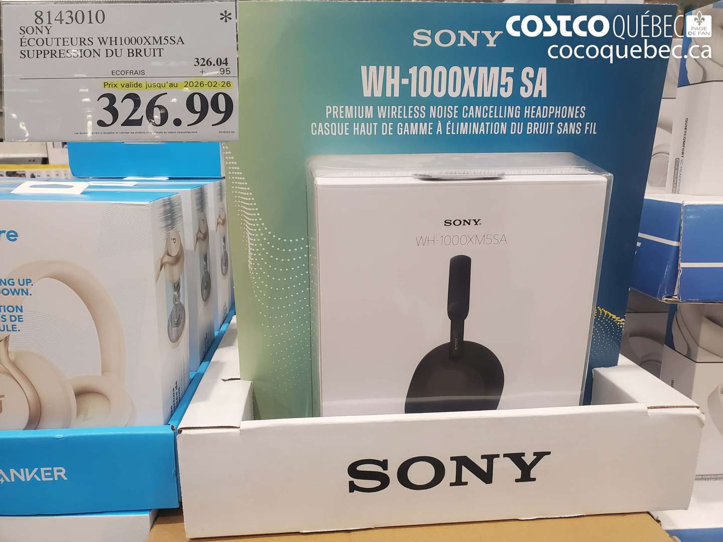 8143010 SONY ÉCOUTEURS WH1000XM5SA SUPPRESSION DU BRUIT (EXPIRES ON 2026-02-26) $326.99