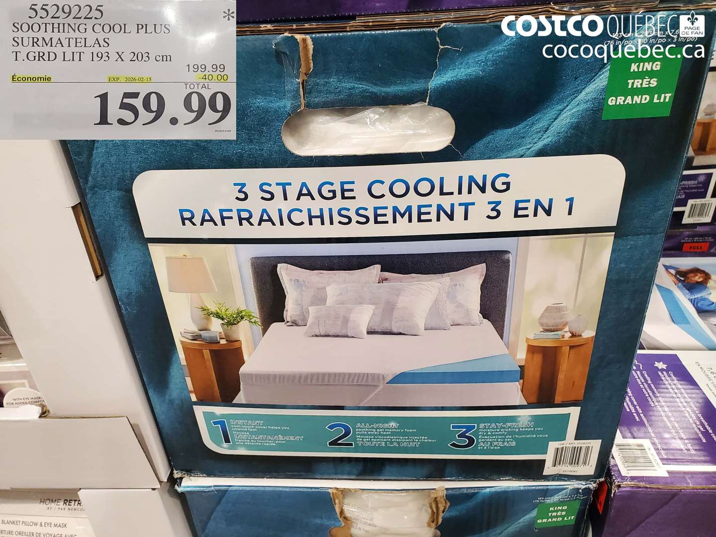 5529225 SOOTHING COOL PLUS SURMATELAS T.GRD LIT 193 X 203 cm ($40.00 INSTANT SAVINGS EXPIRES ON 2026-02-15) $159.99