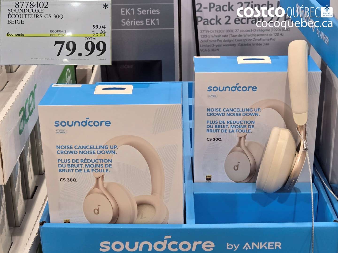 8778402 SOUNDCORE ÉCOUTEURS CS 30Q BEIGE ($20.00 INSTANT SAVINGS EXPIRES ON 2026-03-01) $79.99