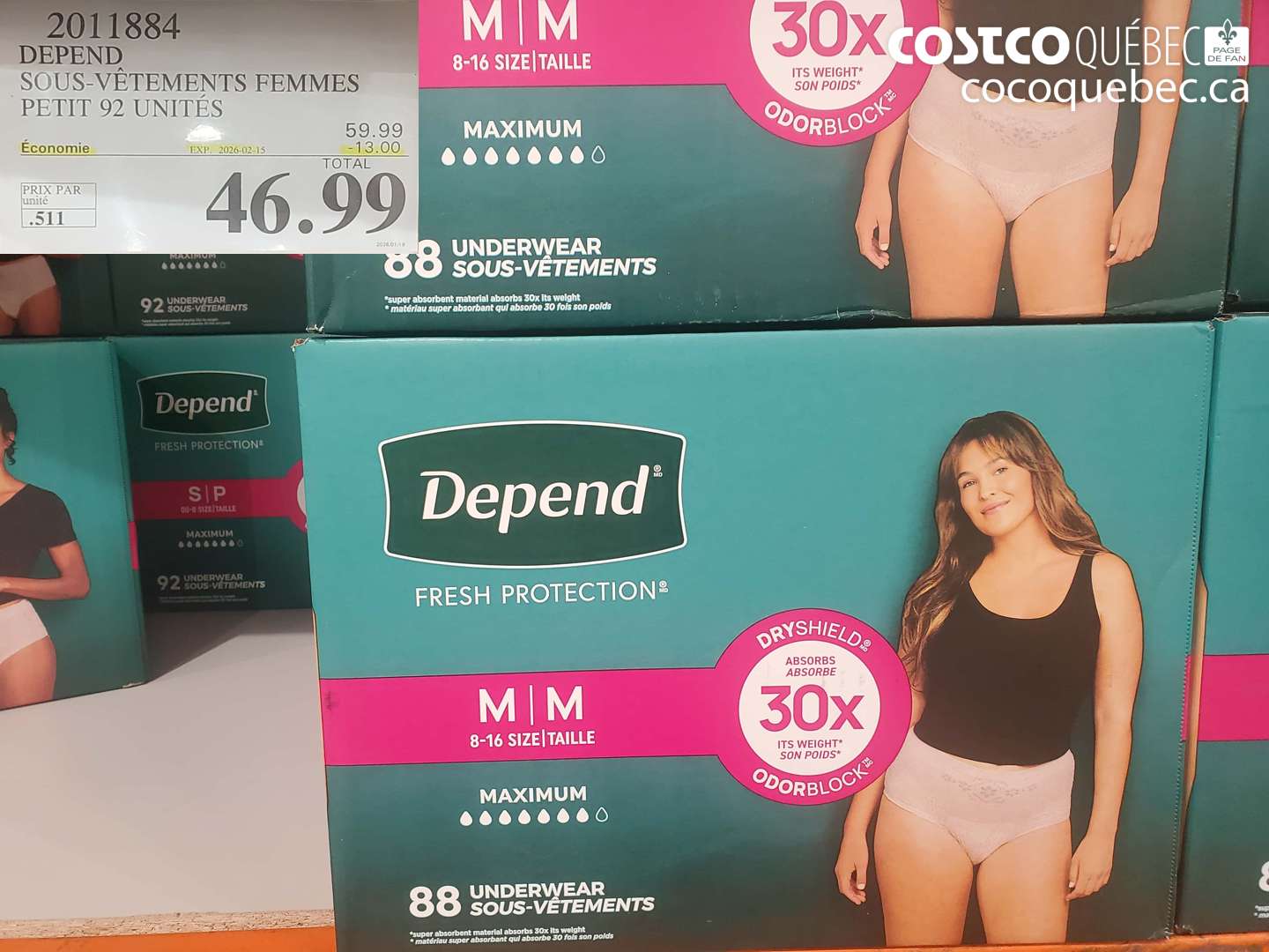 2011884 SOUS-VÊTEMENTS FEMMES PETIT 92 UNITÉS ($13.00 INSTANT SAVINGS EXPIRES ON 2026-02-15) $46.99