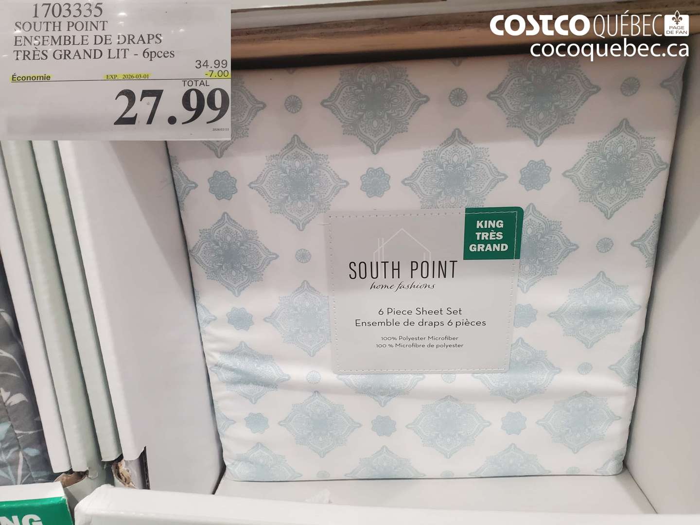 1703335 SOUTH POINT ENSEMBLE DE DRAPS TRÈS GRAND LIT - 6PCS ($7.00 INSTANT SAVINGS EXPIRES ON 2026-03-01) $27.99