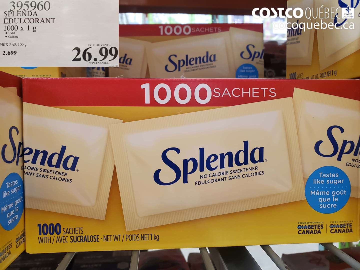 395960 SPLENDA ÉDULCORANT 1000 x 1 g $26.99