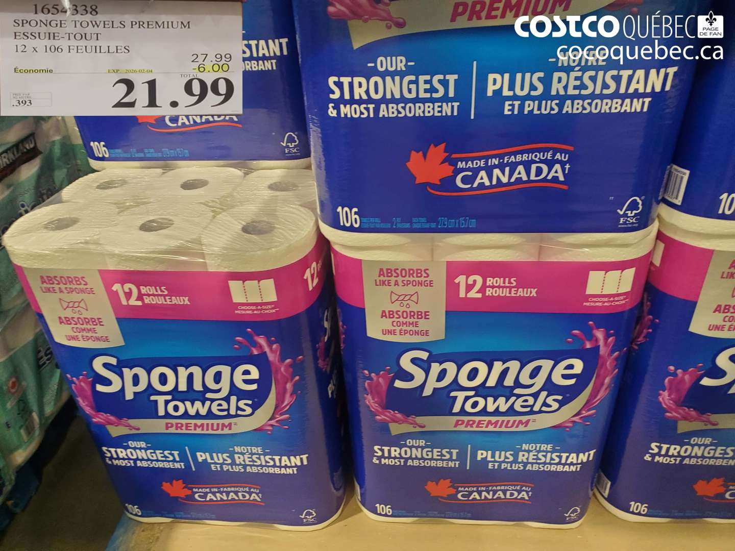 1654338 SPONGE TOWELS PREMIUM ESSUIE-TOUT 12 x 106 FEUILLES ($6.00 INSTANT SAVINGS EXPIRES ON 2026-02-04) $21.99