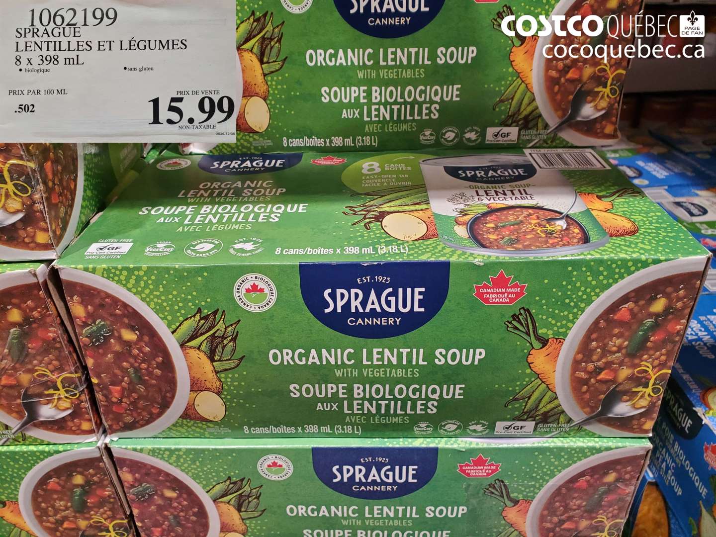 1062199 SPRAGUE LENTILLES ET LÉGUMES 8 x 398 mL $15.99