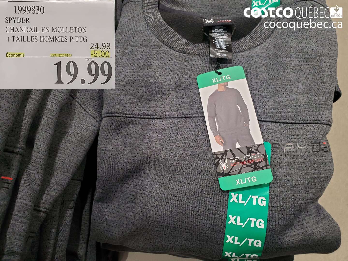 1999830 SPYDER CHANDAIL EN MOLLETON +TAILLES HOMMES P-TG ($5.00 INSTANT SAVINGS EXPIRES ON 2026-02-15) $19.99