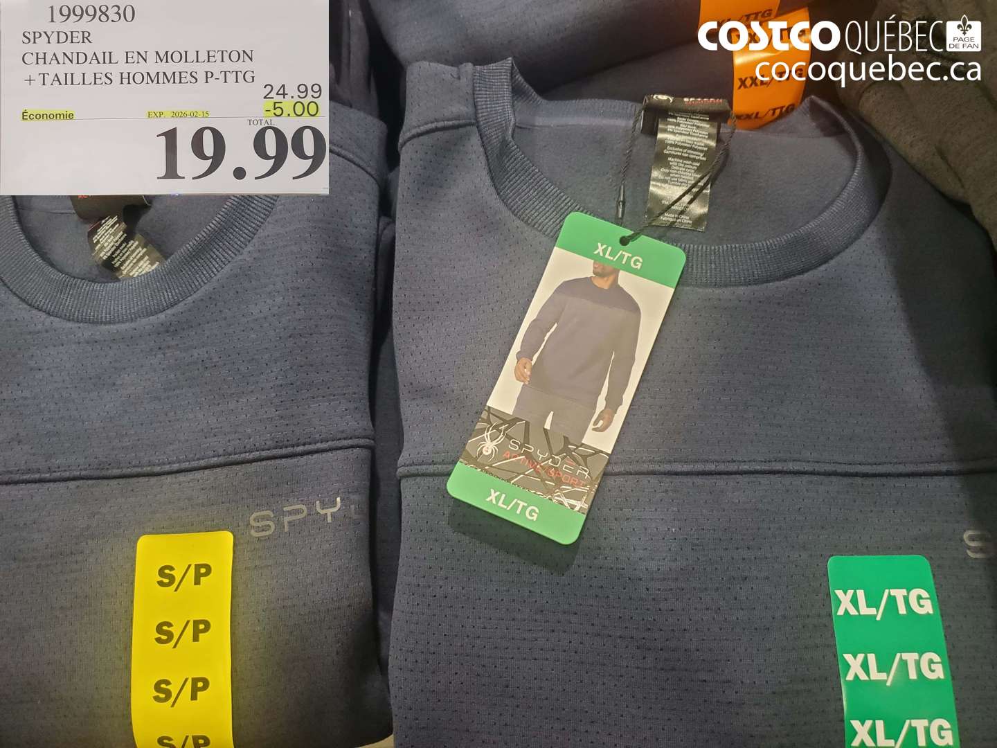 1999830 SPYDER CHANDAIL EN MOLLETON + TAILLES HOMMES P-TTG ($5.00 INSTANT SAVINGS EXPIRES ON 2026-02-15) $19.99