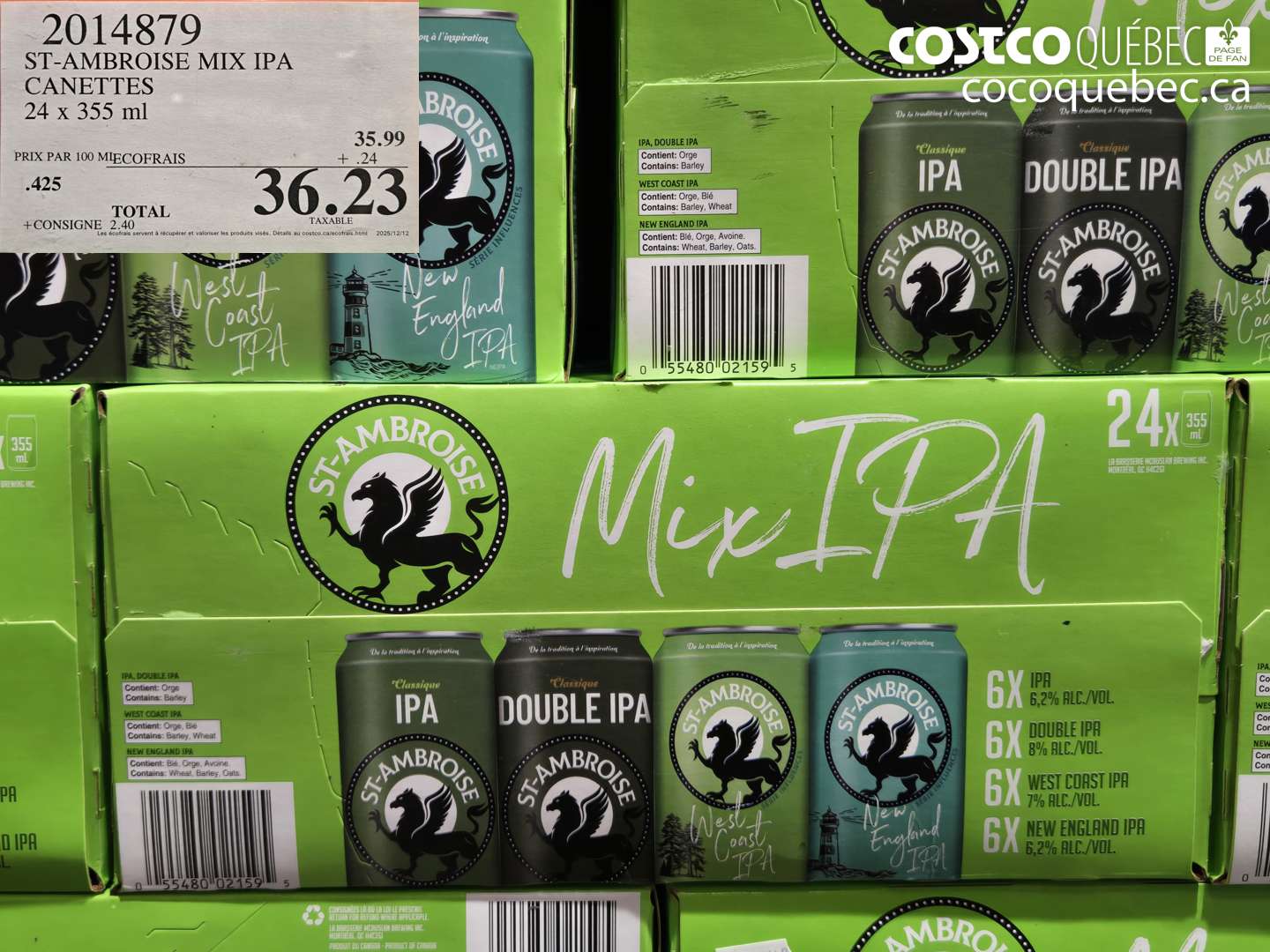2014879 ST-AMBROISE MIX IPA CANETTES 24 x 355 ml $36.23