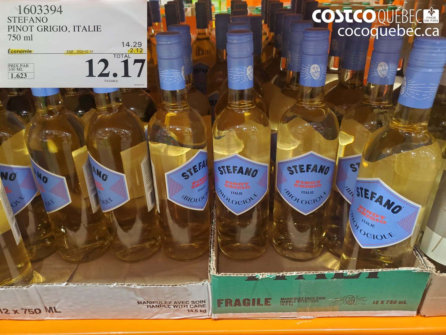 1603394 STEFANO PINOT GRIGIO, ITALIE 750 ml ($2.12 INSTANT SAVINGS EXPIRES ON 2026-02-15) $12.17