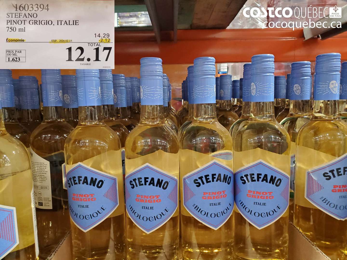 1603394 STEFANO PINOT GRIGIO, ITALIE 750 ml ($2.12 INSTANT SAVINGS EXPIRES ON 2026-02-15) $12.17