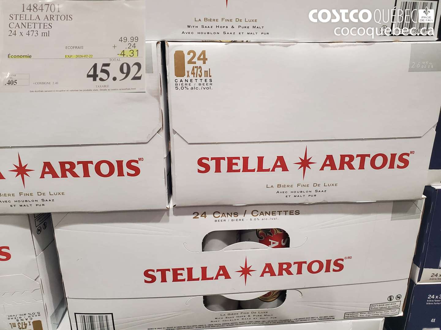 1484701 STELLA ARTOIS CANETTES 24 x 473 ml ($4.31 INSTANT SAVINGS EXPIRES ON 2026-02-22) $45.92