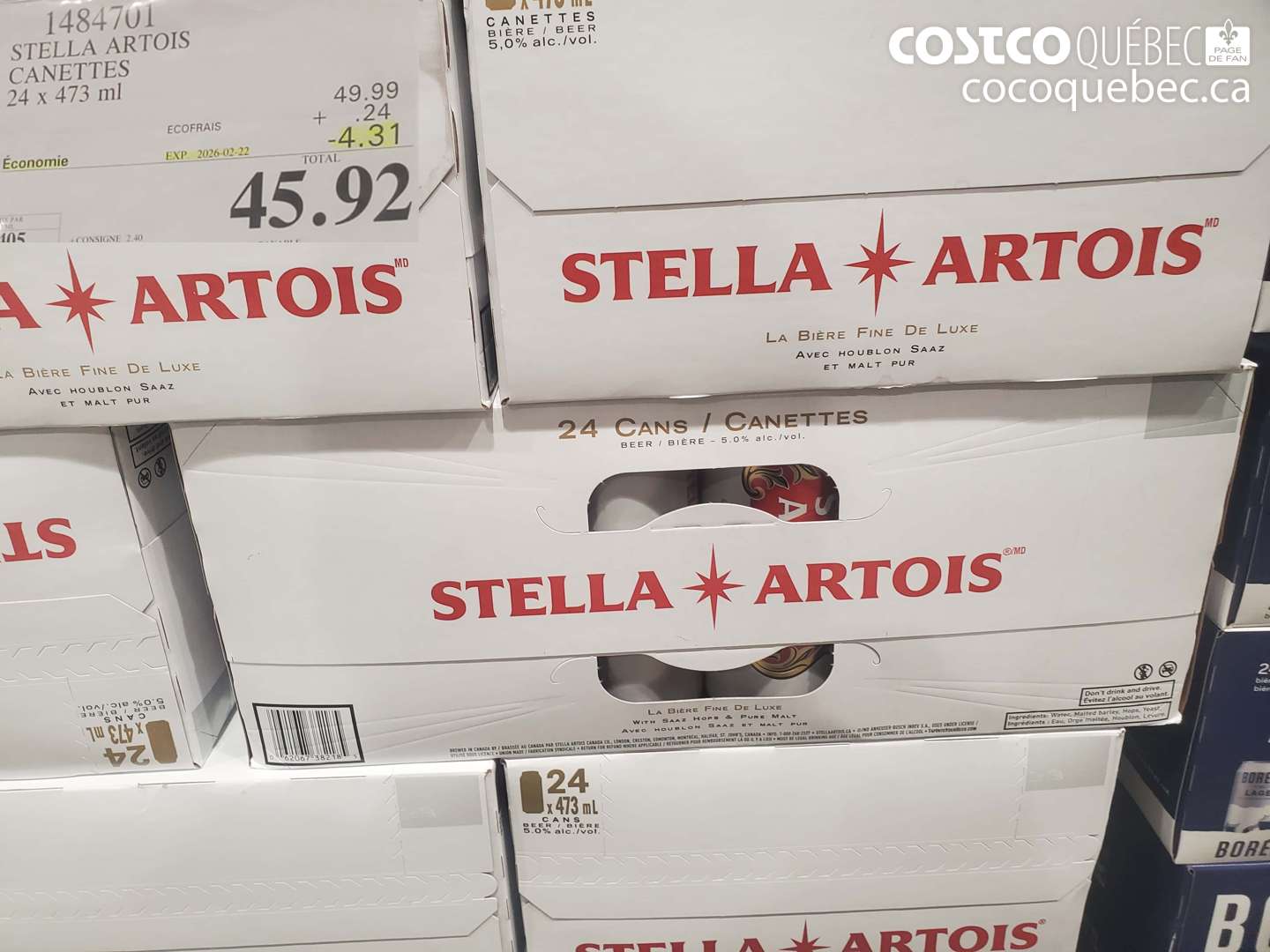 1484701 STELLA ARTOIS CANETTES 24 x 473 ml ($4.31 INSTANT SAVINGS EXPIRES ON 2026-02-22) $45.92