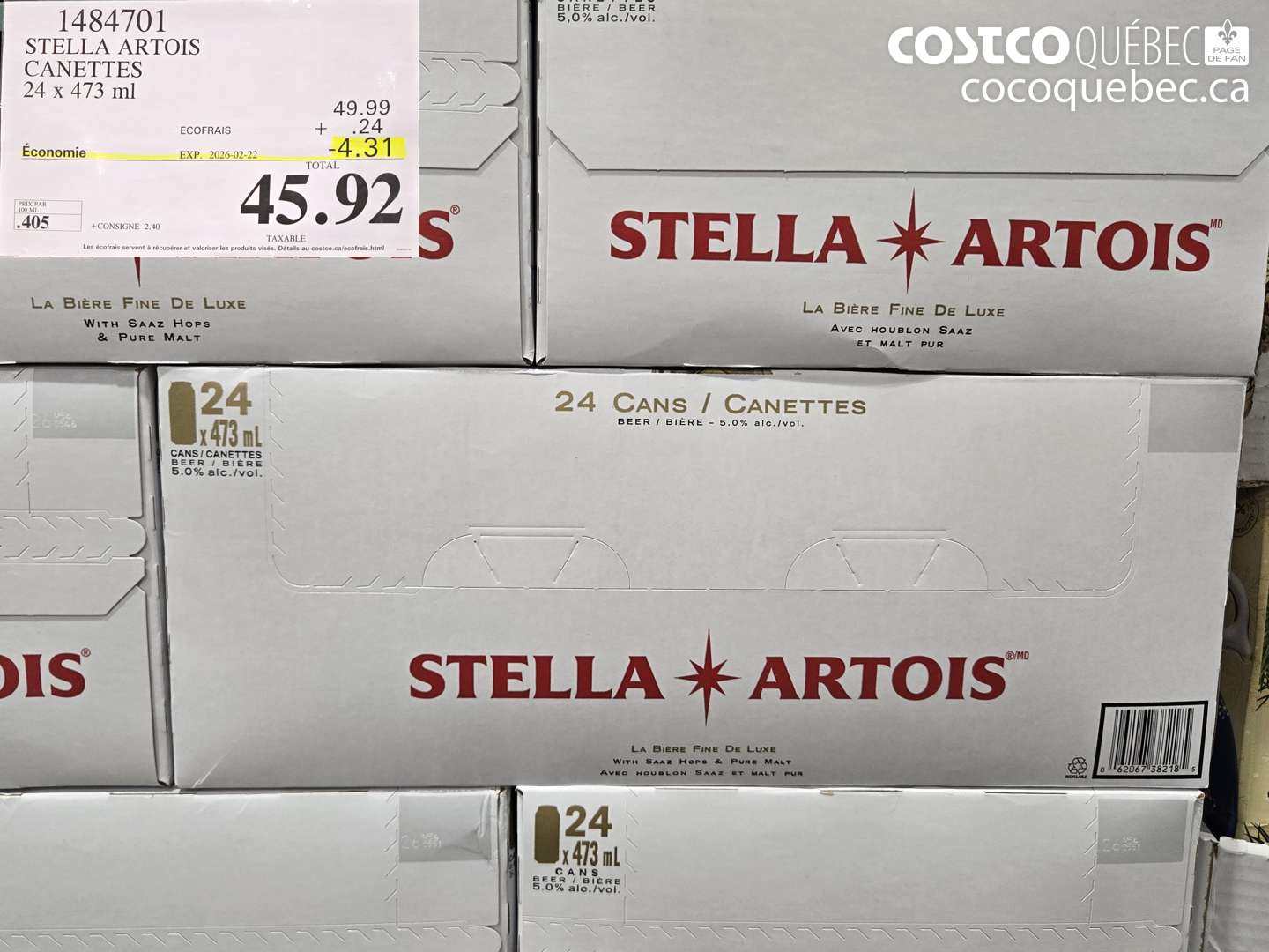 1484701 STELLA ARTOIS CANETTES 24 x 473 ml ($4.31 INSTANT SAVINGS EXPIRES ON 2026-02-22) $45.92