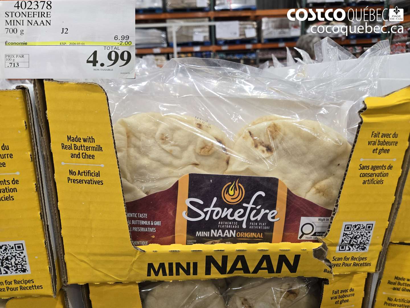 402378 STONEFIRE MINI NAAN 700 g ($2.00 INSTANT SAVINGS EXPIRES ON 2026-03-01) $4.99