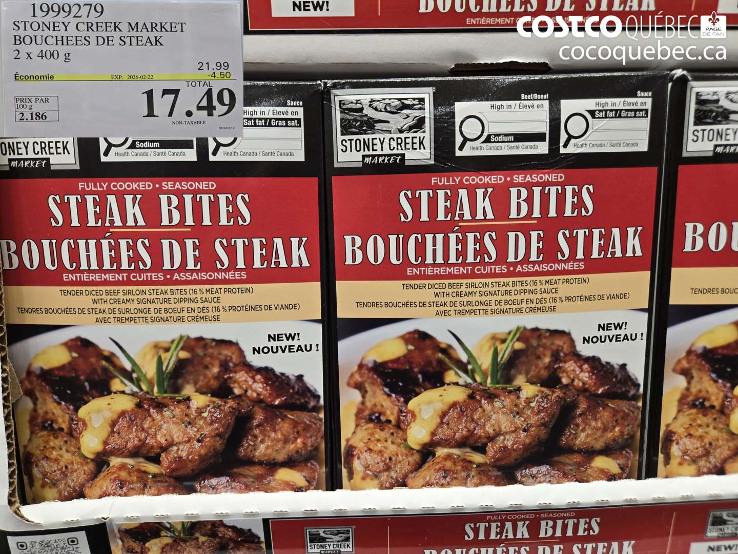 1999279 STONEY CREEK MARKET BOUCHES DE STEAK 2 x 400 g ($4.50 INSTANT SAVINGS EXPIRES ON 2026-02-22) $17.49