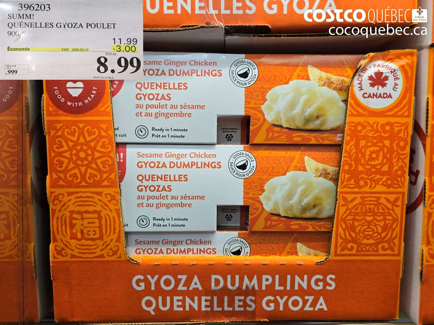 396203 SUMM! QUÉNELLES GYOZA POULET 900 g ($3.00 INSTANT SAVINGS EXPIRES ON 2026-02-15) $8.99
