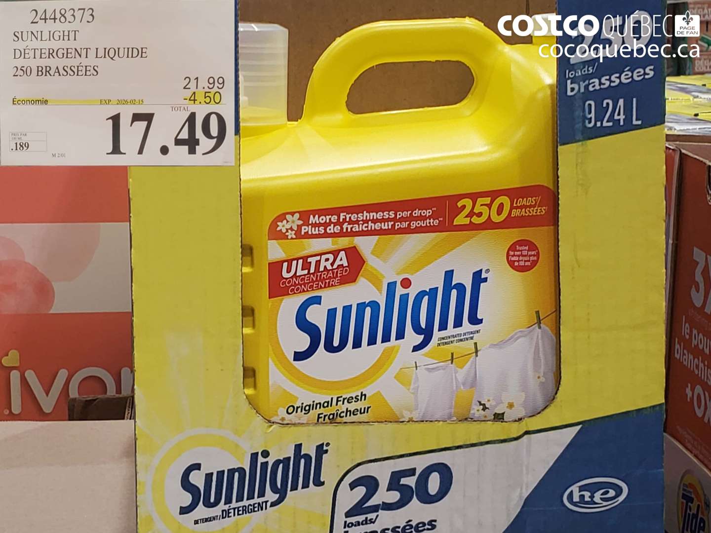 2448373 SUNLIGHT DÉTERGENT LIQUIDE 250 BRASSÉES ($4.50 INSTANT SAVINGS EXPIRES ON 2026-02-15) $17.49