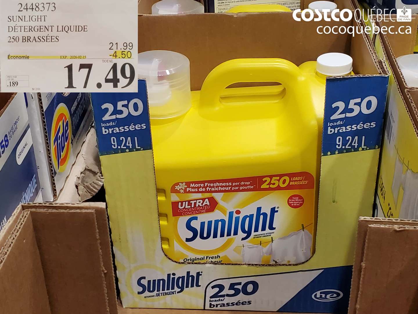 2448373 SUNLIGHT DÉTERGENT LIQUIDE 250 BRASSÉES ($4.50 INSTANT SAVINGS EXPIRES ON 2026-02-15) $17.49