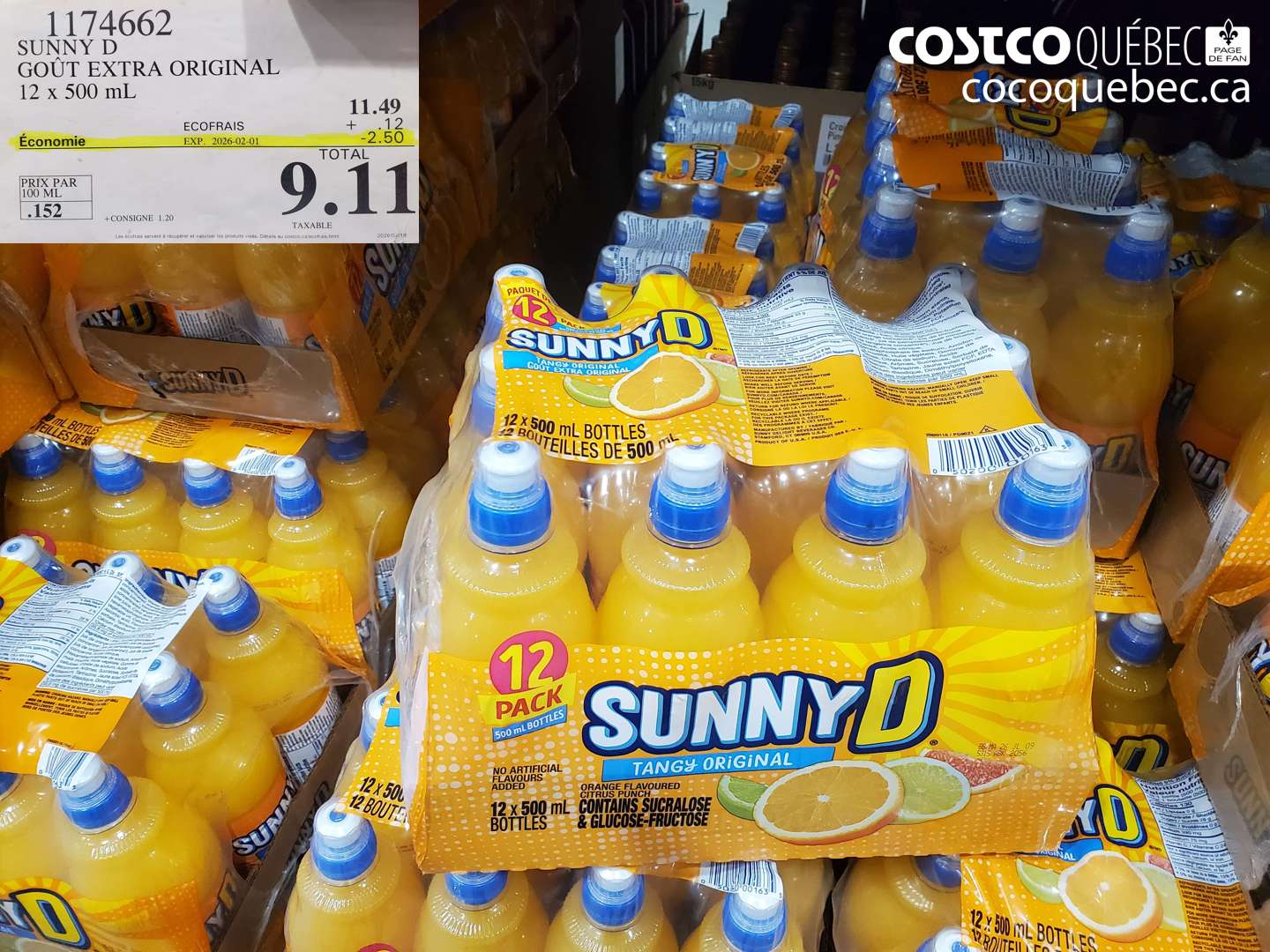 1174662 SUNNY D GOÛT EXTRA ORIGINAL 12 x 500 mL ($2.50 INSTANT SAVINGS EXPIRES ON 2026-02-01) $9.11