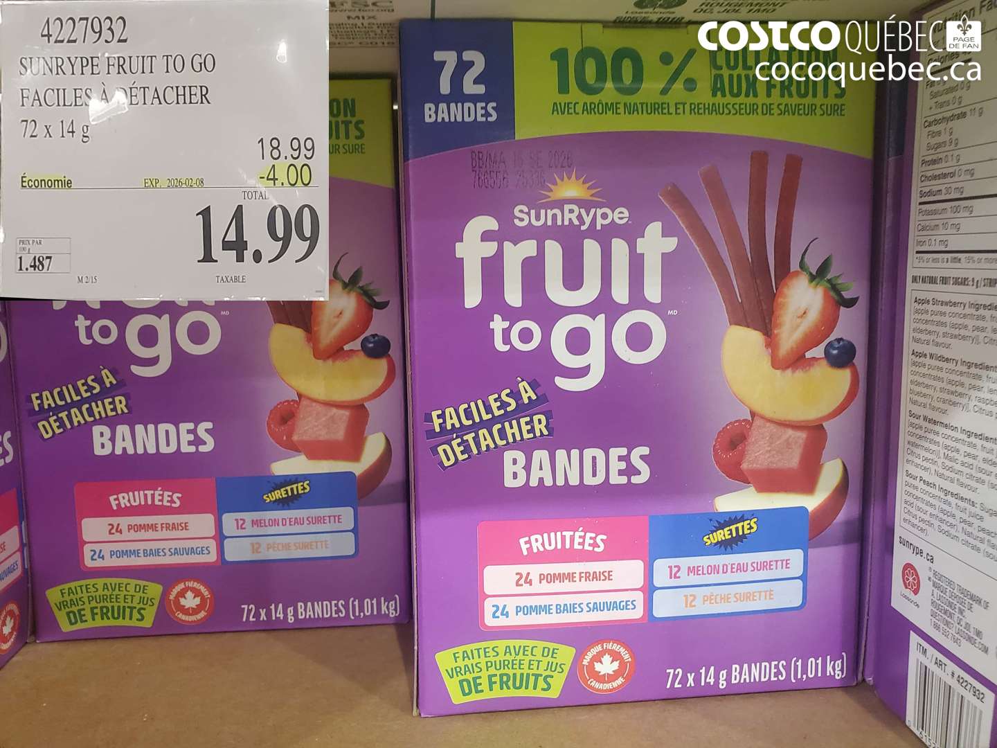 4227932 SUNRYPE FRUIT TO GO FACILES À DÉTACHER ($4.00 INSTANT SAVINGS EXPIRES ON 2026-02-08) $14.99