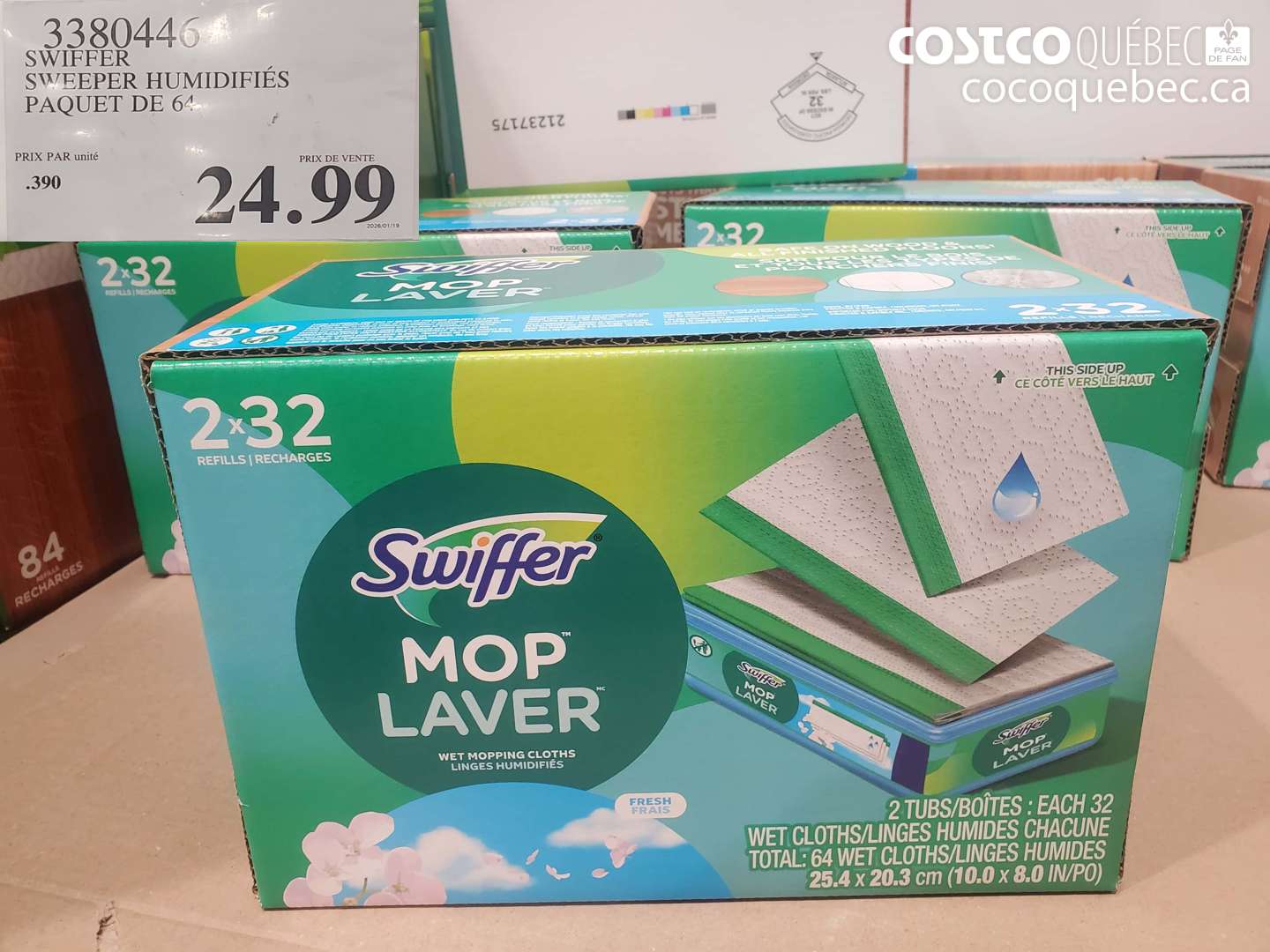 3380446 SWIFFER SWEEPER HUMIDIFIÉS PAQUET DE 64 $24.99
