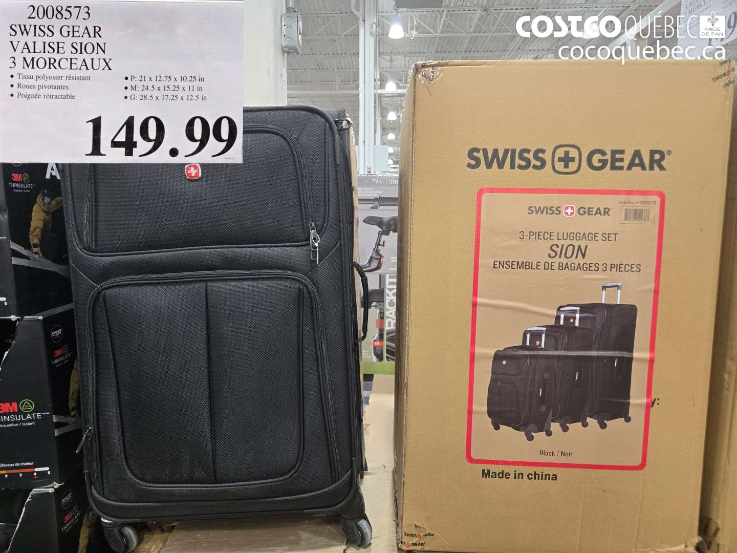 2008573 SWISS GEAR VALISE SION 3 MORCEAUX $149.99