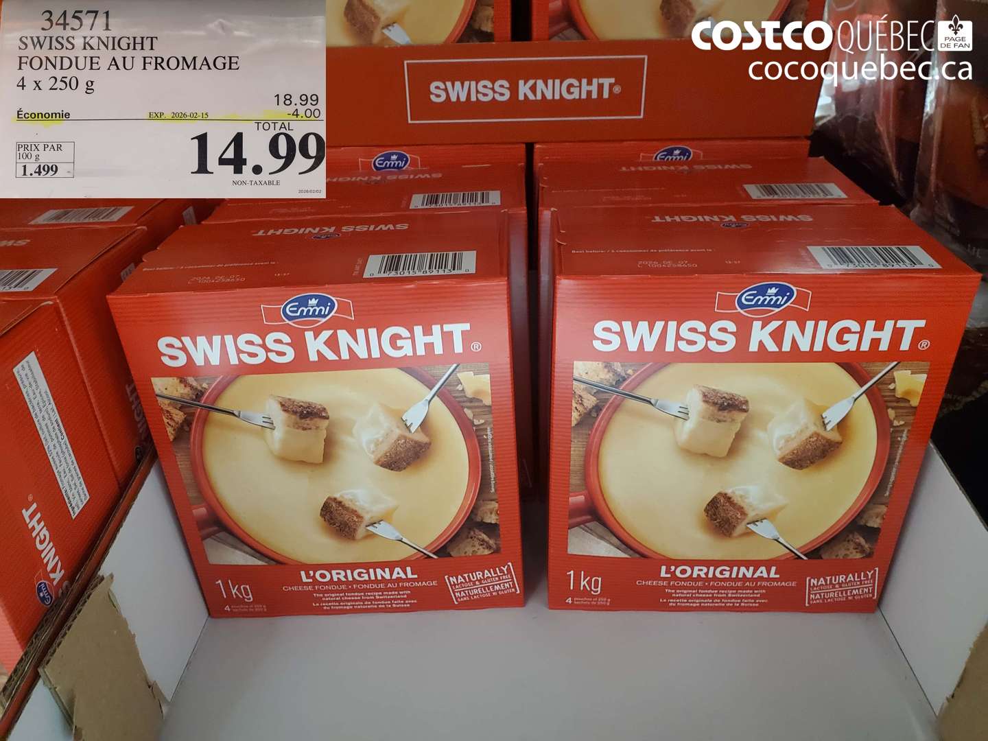 34571 SWISS KNIGHT FONDUE AU FROMAGE 4 x 250 g ($4.00 INSTANT SAVINGS EXPIRES ON 2026-02-15) $14.99