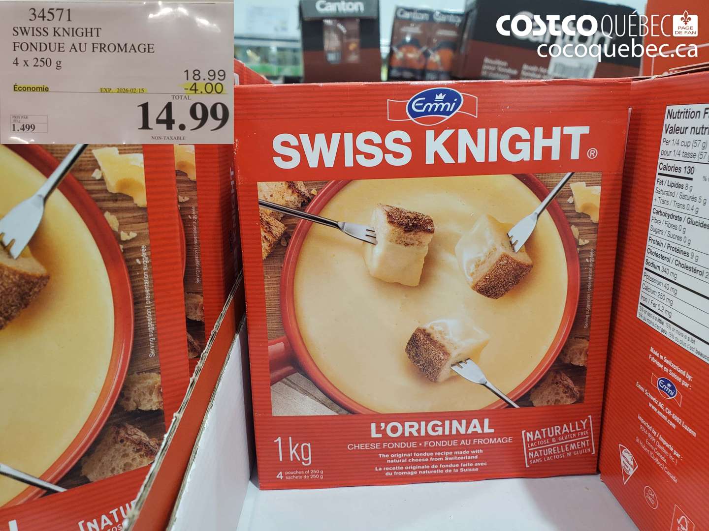 34571 SWISS KNIGHT FONDUE AU FROMAGE 4 x 250 g ($4.00 INSTANT SAVINGS EXPIRES ON 2026-02-15) $14.99