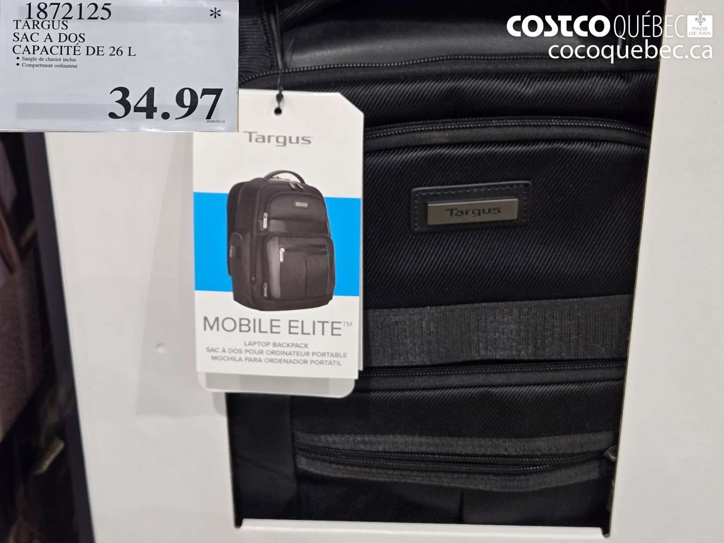 1872125 TARGUS SAC A DOS CAPACITÉ DE 26 L $34.97