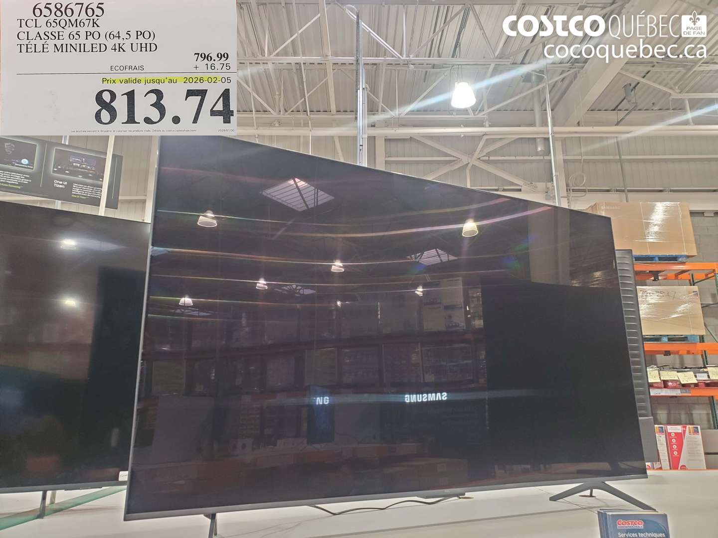 6586765 TCL 65QM67K CLASSE 65 PO (64,5 PO) TÉLÉ MINILED 4K UHD (EXPIRES ON 2026-02-05) $813.74