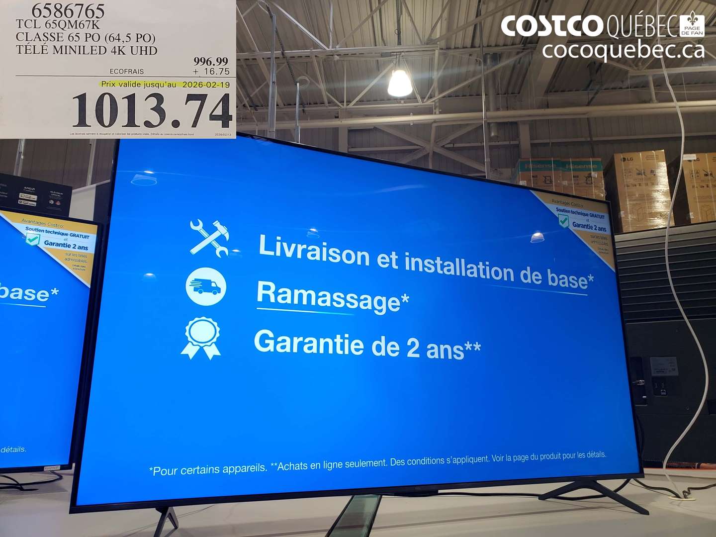 6586765 TCL 65QM67K CLASSE 65 PO (64,5 PO) TÉLÉ MINILED 4K UHD (EXPIRES ON 2026-02-19) $1013.74