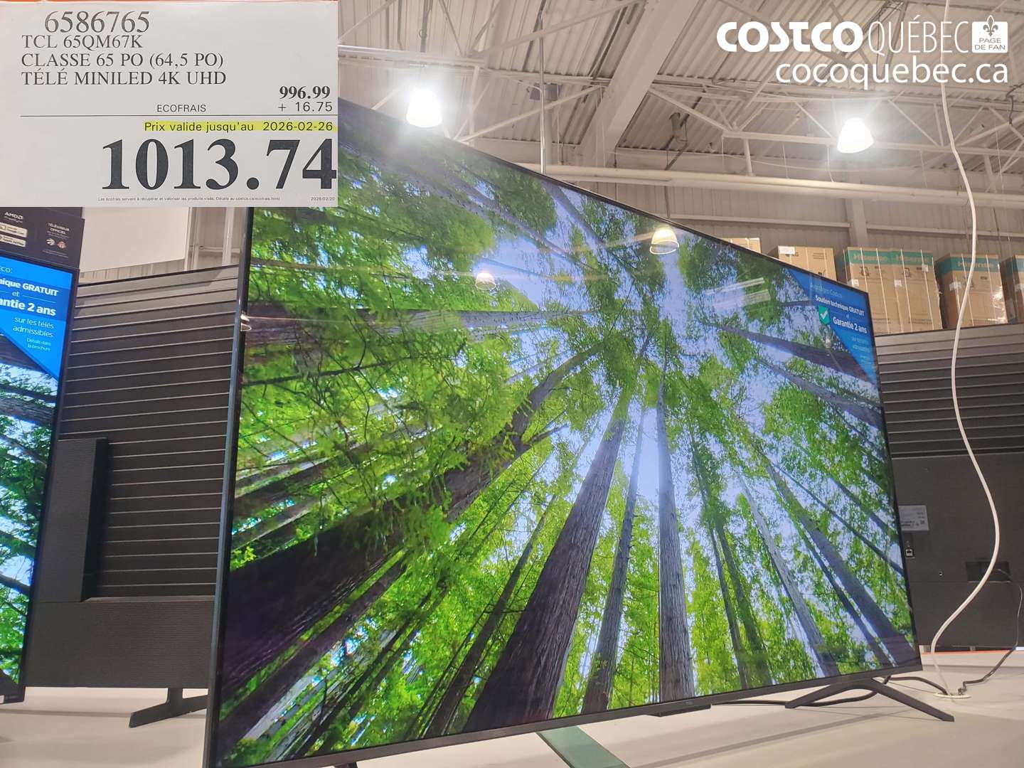 6586765 TCL 65QM67K CLASSE 65 PO (64,5 PO) TÉLÉ MINILED 4K UHD (EXPIRES ON 2026-02-26) $1013.74