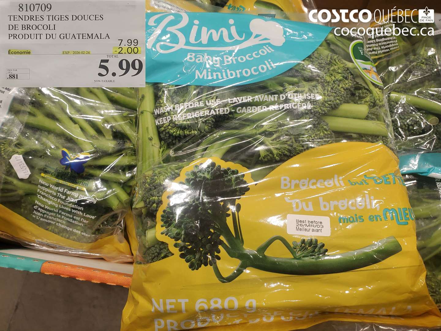 810709 TENDRES TIGES DOUCES DE BROCOLI PRODUIT DU GUATEMALA ($2.00 INSTANT SAVINGS EXPIRES ON 2026-02-24) $5.99
