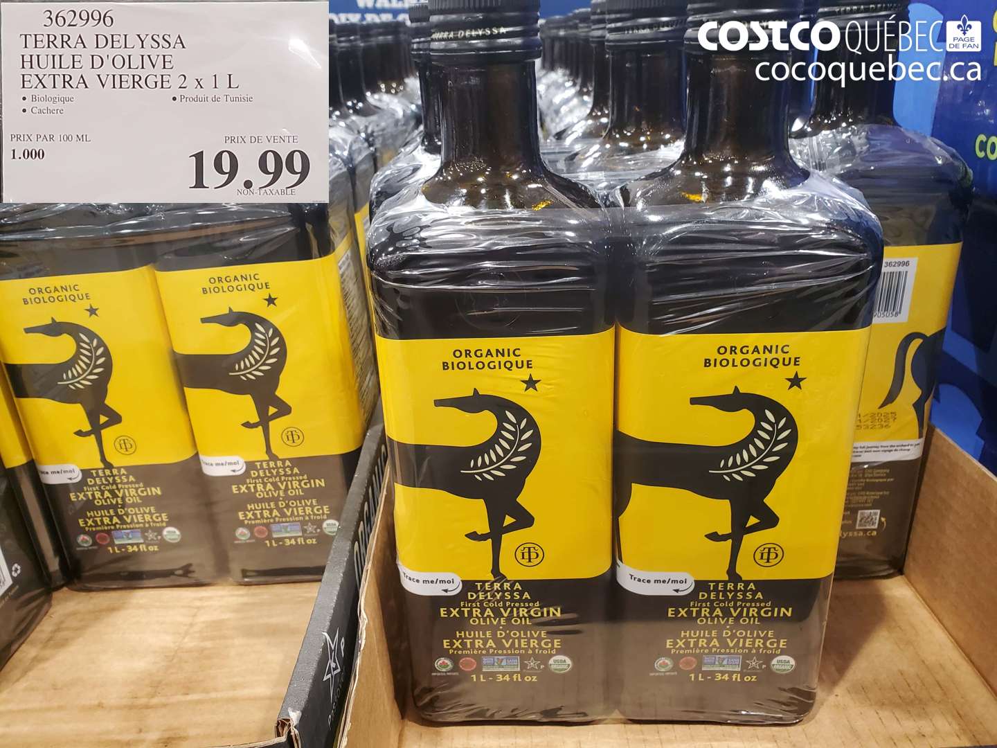 362996 TERRA DELYSSA HUILE D'OLIVE EXTRA VIERGE 2 x 1 L $19.99