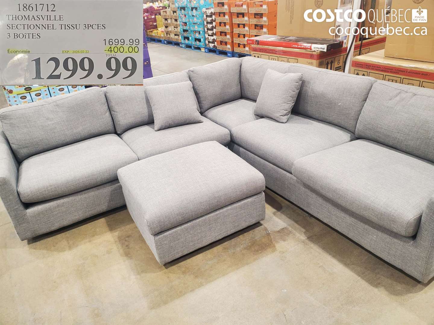 1861712 THOMASVILLE SECTIONNEL TISSU 3PCES 3 BOITES ($400.00 INSTANT SAVINGS EXPIRES ON 2026-02-22) $1299.99