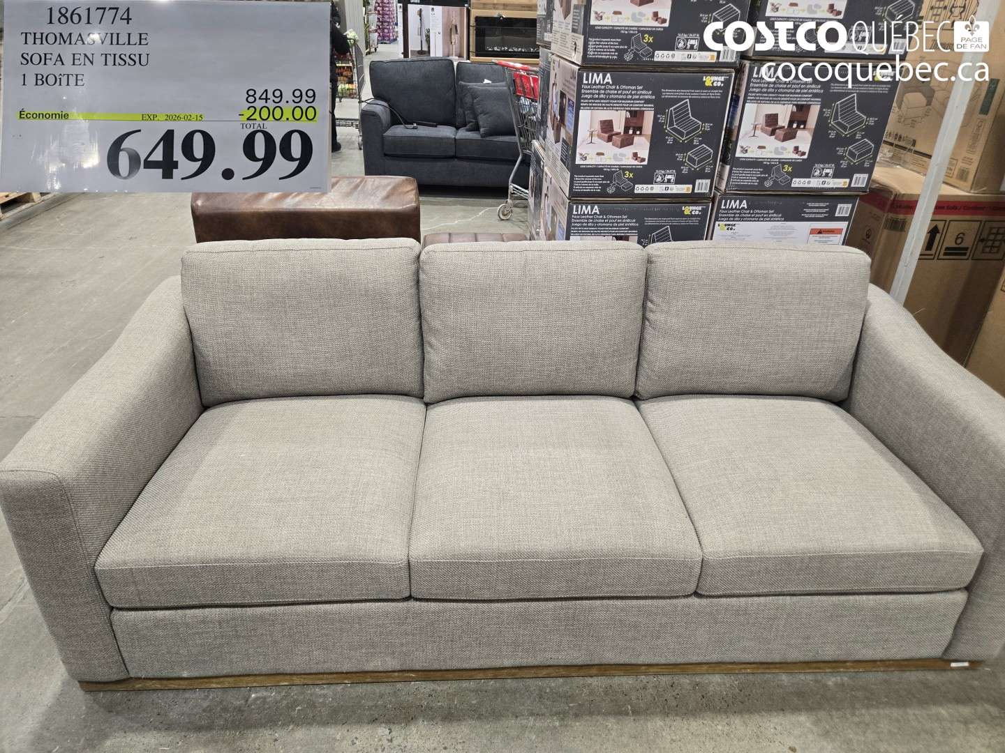 1861774 THOMASVILLE SOFA EN TISSU 1 BOÎTE ($200.00 INSTANT SAVINGS EXPIRES ON 2026-02-15) $649.99