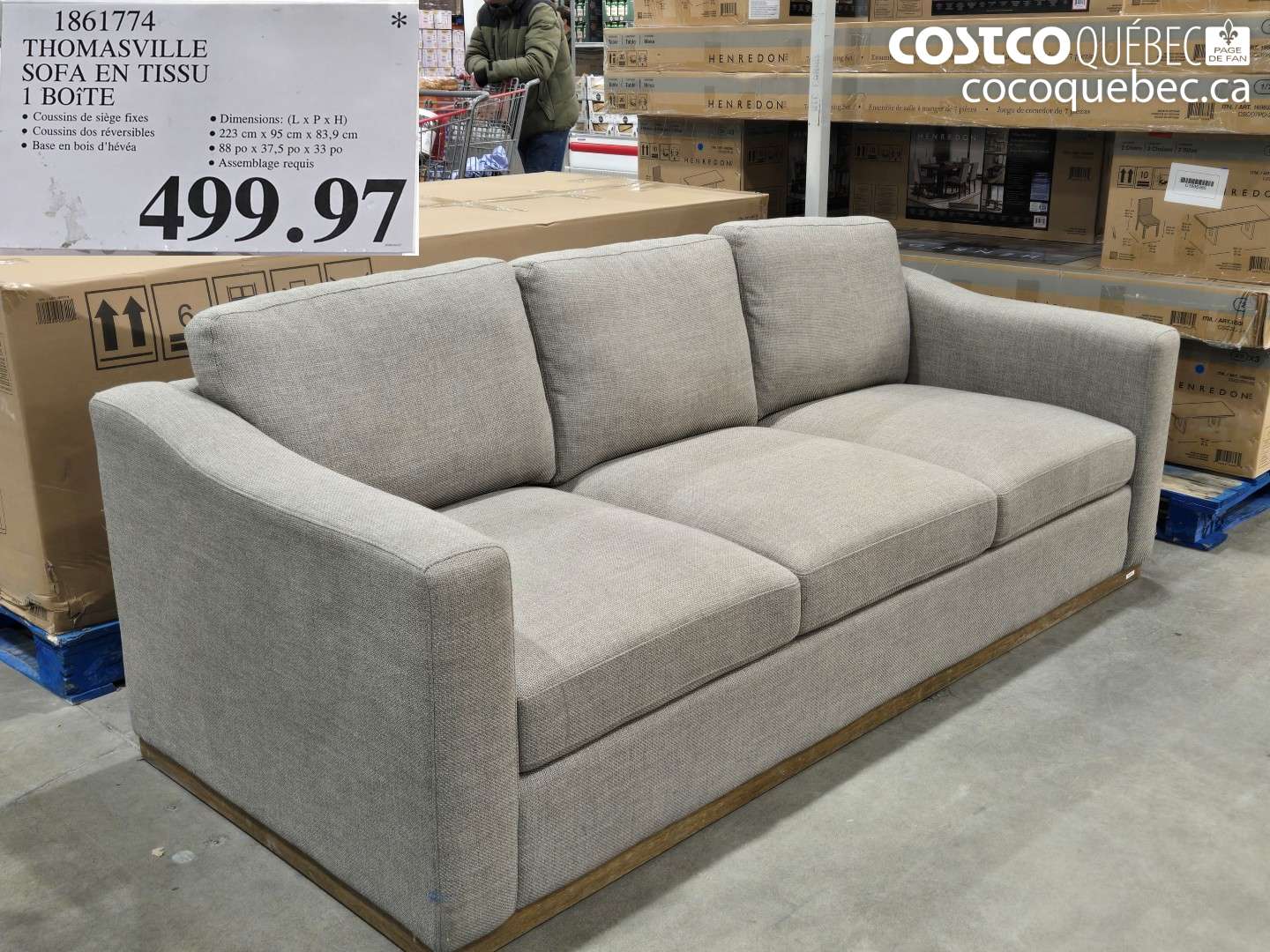 1861774 THOMASVILLE SOFA EN TISSU 1 BOÎTE $499.97