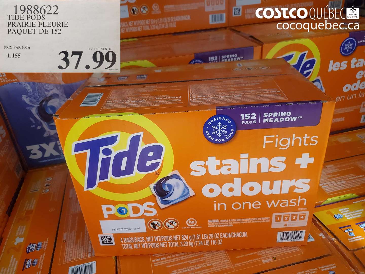1988622 TIDE PODS PRAIRIE FLEURIE PAQUET DE 152 $37.99