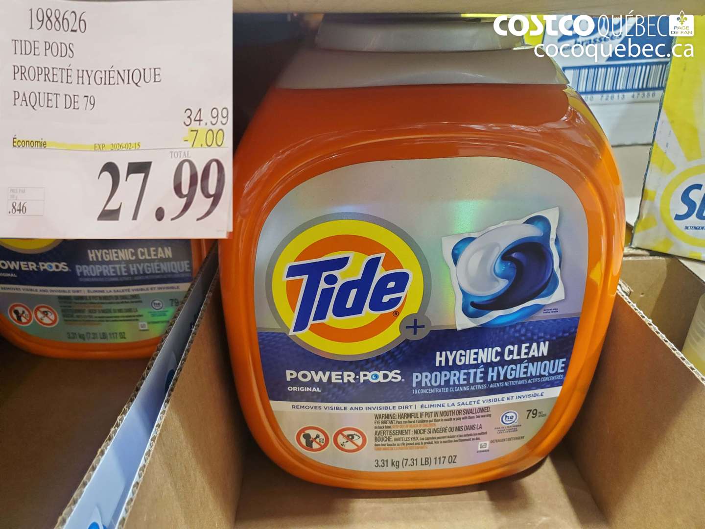 1988626 TIDE PODS PROPRETÉ HYGIÉNIQUE PAQUET DE 79 ($7.00 INSTANT SAVINGS EXPIRES ON 2026-02-15) $27.99