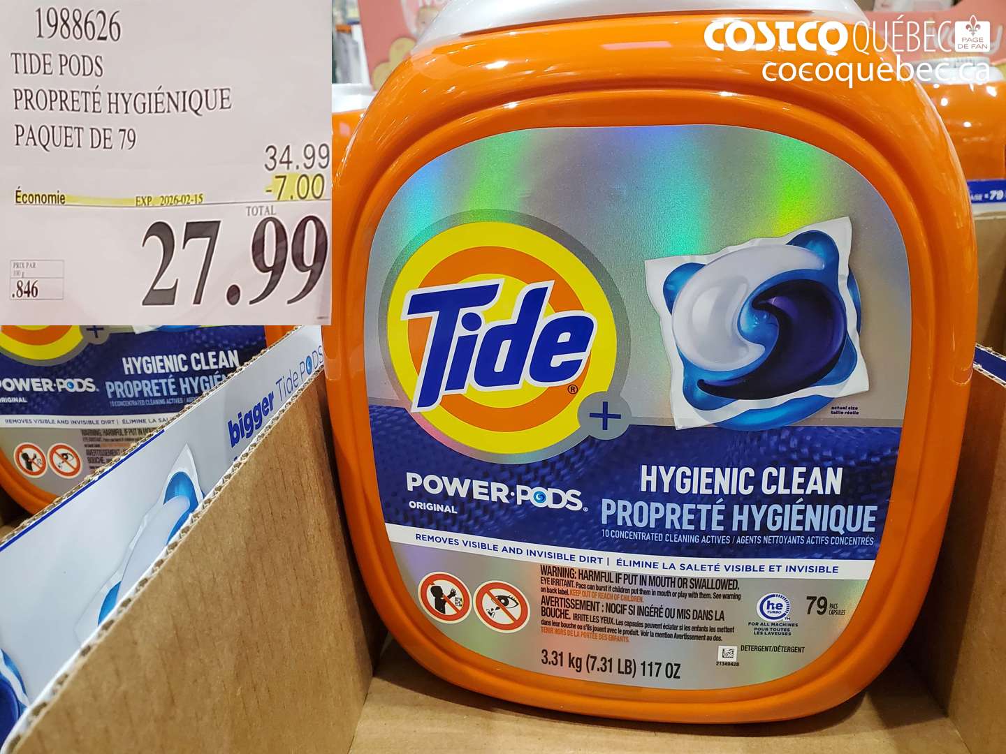 1988626 TIDE PODS PROPRETÉ HYGIÉNIQUE PAQUET DE 79 ($7.00 INSTANT SAVINGS EXPIRES ON 2026-02-15) $27.99