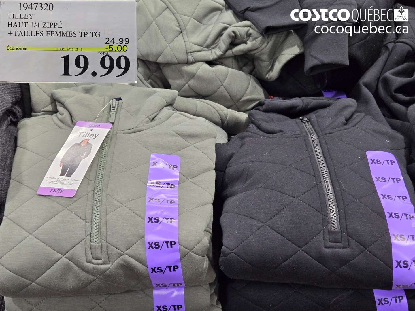 1947320 TILLEY HAUT 1/4 ZIPPÉ + TAILLES FEMMES TP-TG ($5.00 INSTANT SAVINGS EXPIRES ON 2026-02-15) $19.99