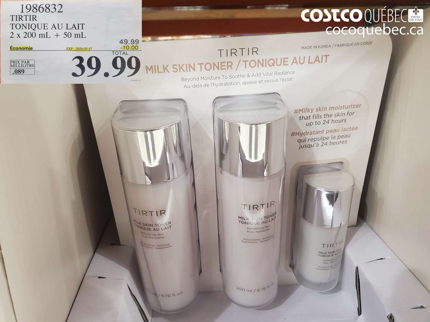 1986832 TIRTIR TONIQUE AU LAIT ($10.00 INSTANT SAVINGS EXPIRES ON 2026-03-15) $39.99