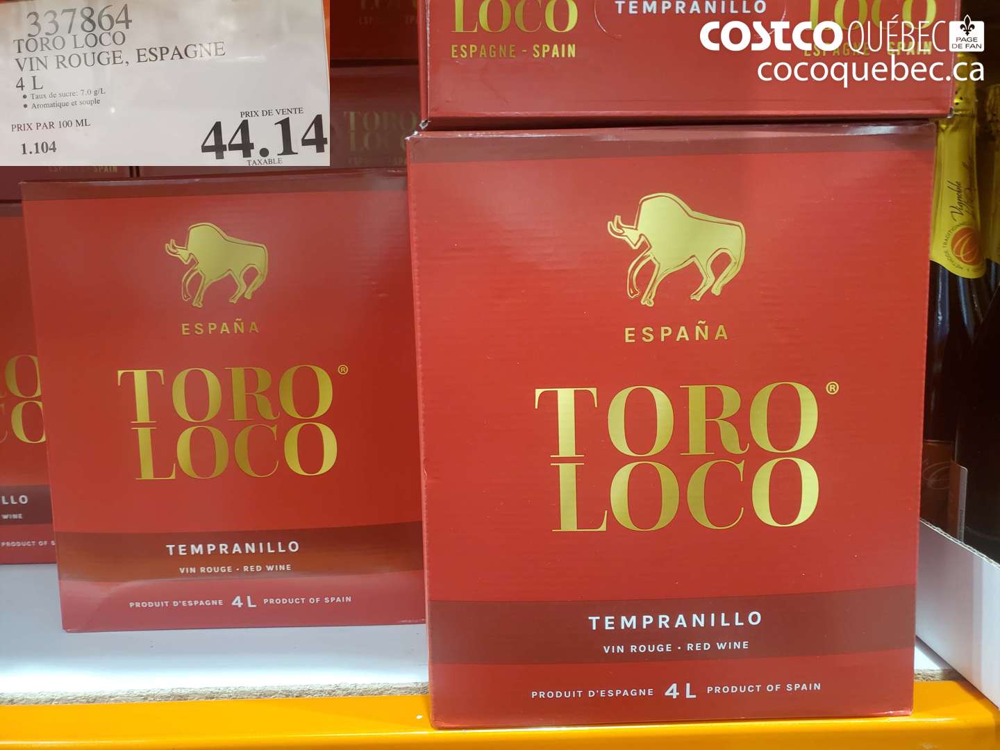337864 TORO LOCO VIN ROUGE, ESPAGNE 4 L $44.14