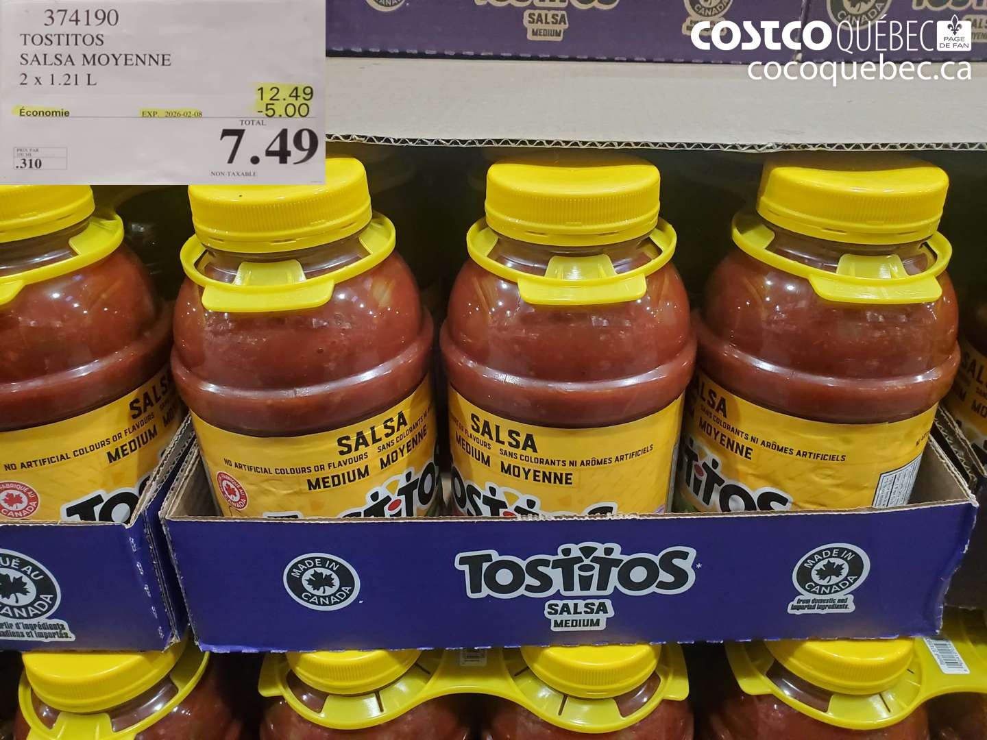 374190 TOSTITOS SALSA MOYENNE 2 x 1.21 L ($5.00 INSTANT SAVINGS EXPIRES ON 2026-02-08) $7.49